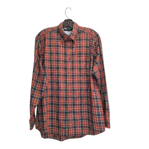 🍉2/40🍉Vintag Tommy Hilfiger Men's Shirt Red Plaid Long Sleeves Button up Shirt - Picture 2 of 16